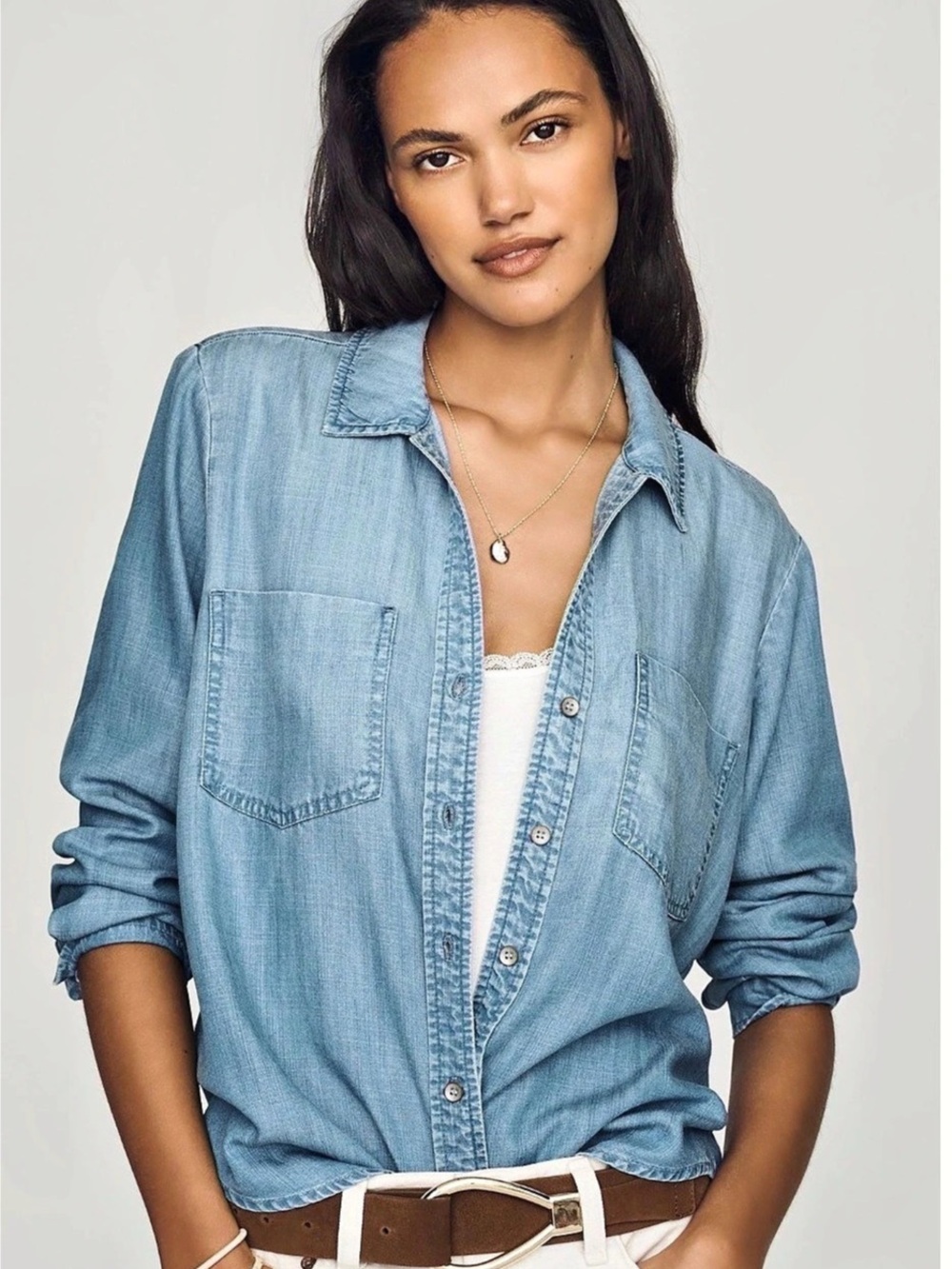 Anthropologie cloth & stone Tencel Lyocell Button Down Shirt Blue Small